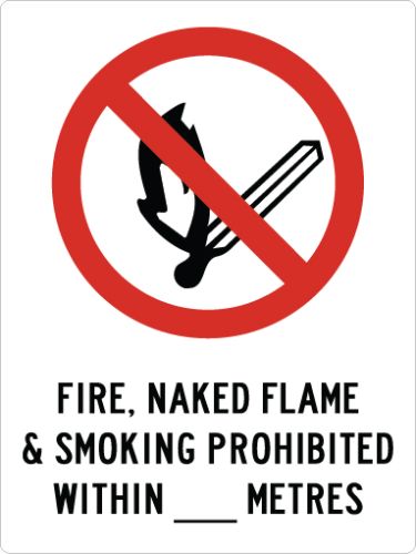 FIRE, NAKED FLAME & SMOKING PROHIBITED WITHIN_METRES