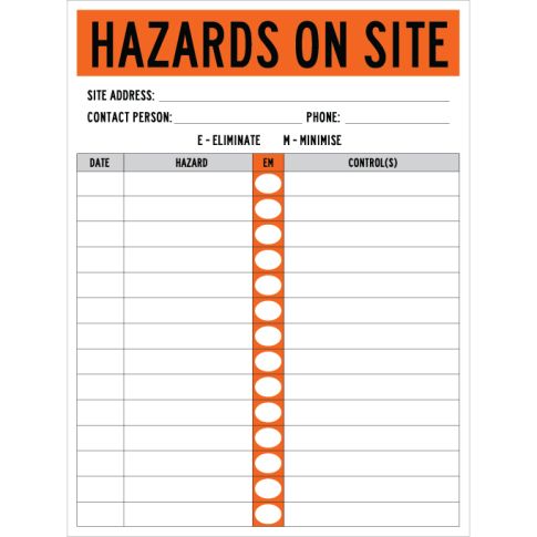 HAZARDS ON SITE BOARD